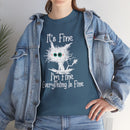 Funny Unisex Heavy Cotton Tee - 'It's Fine, I'm Fine, Everything Is Fine'