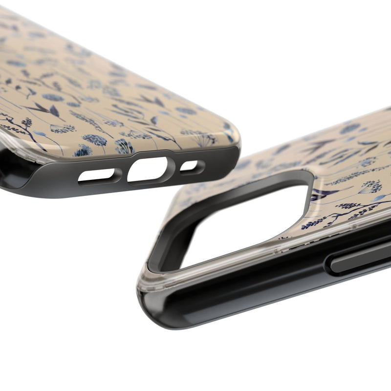 Navy Boho Wild Flower Clear Phone Case For iPhone 16 15 14 Plus 13 Pro Max 12 Mini XR 7 8 SE Galaxy S25 S23 Aesthetic Design MagSafe