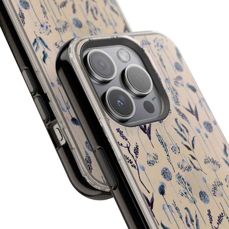Navy Boho Wild Flower Clear Phone Case For iPhone 16 15 14 Plus 13 Pro Max 12 Mini XR 7 8 SE Galaxy S25 S23 Aesthetic Design MagSafe