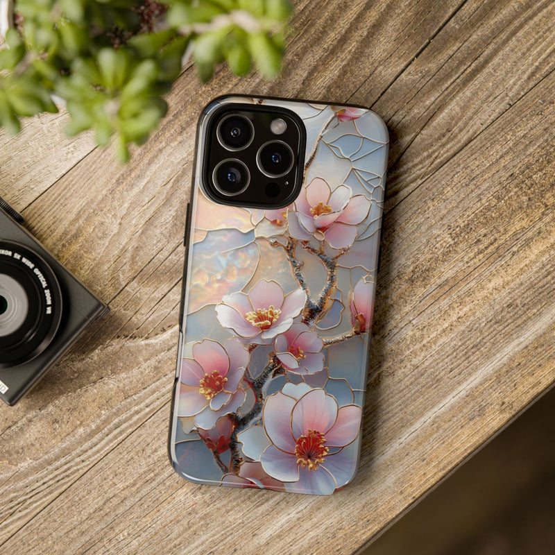Delicate Cherry Blossom Floral Stained Glass Design Phone Case For iPhone Samsung Galaxy Google Pixel, Aesthetic Phone Case, Gifts For Her