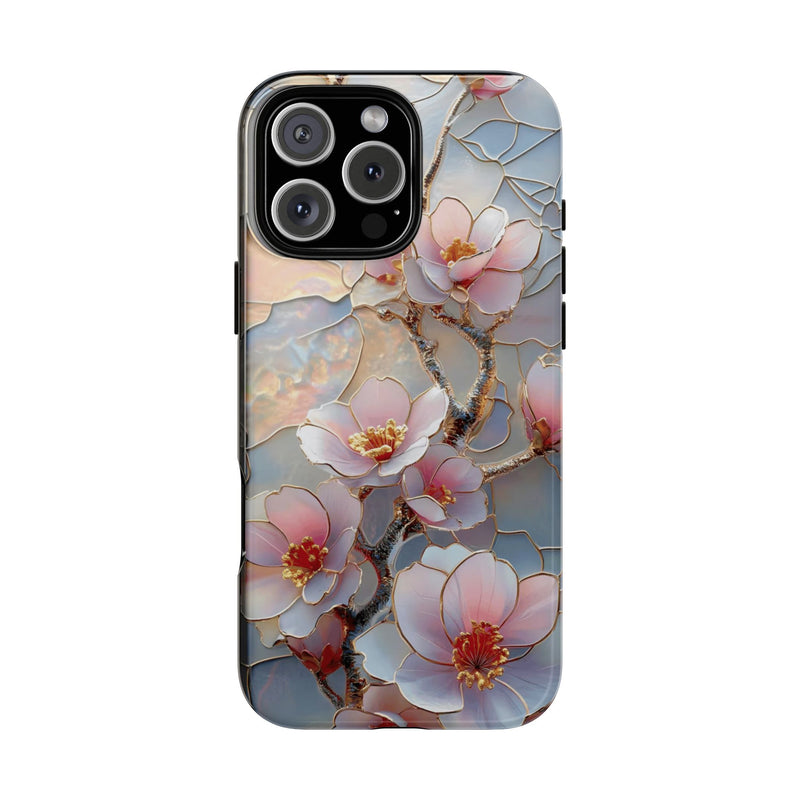 Delicate Cherry Blossom Floral Stained Glass Design Phone Case For iPhone Samsung Galaxy Google Pixel, Aesthetic Phone Case, Gifts For Her