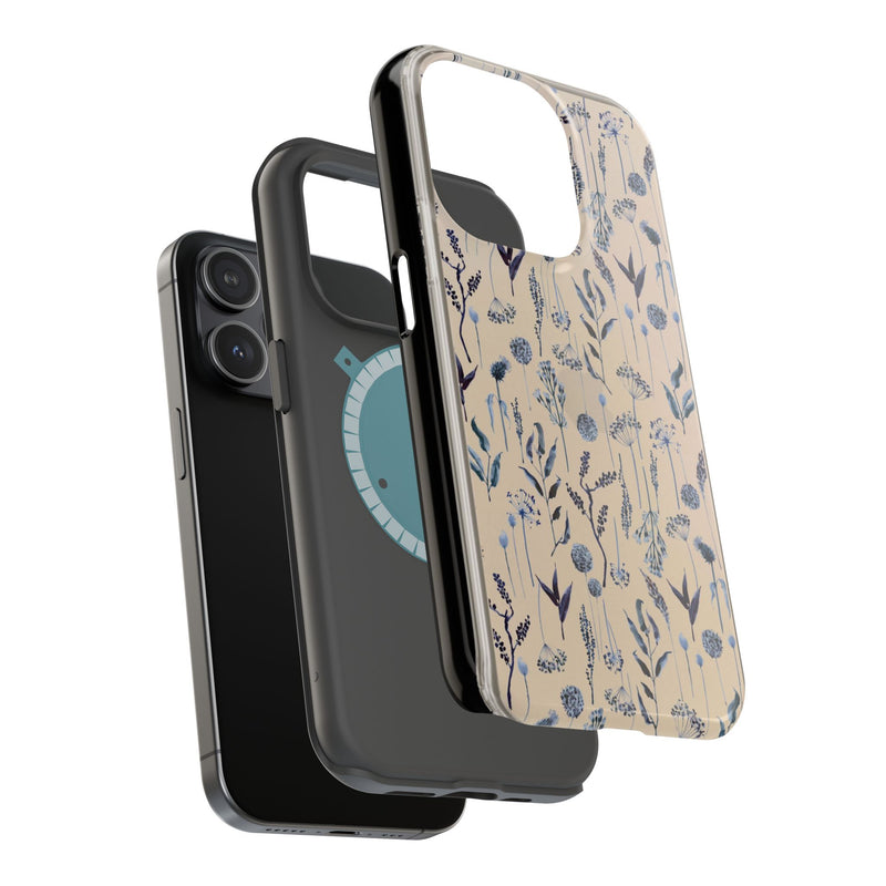 Navy Boho Wild Flower Clear Phone Case For iPhone 16 15 14 Plus 13 Pro Max 12 Mini XR 7 8 SE Galaxy S25 S23 Aesthetic Design MagSafe